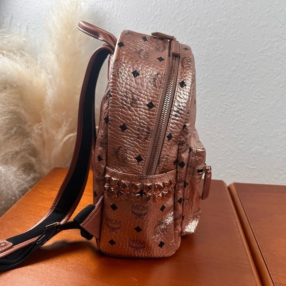MCM Visetos Leather Pink Gold Studded Backpack